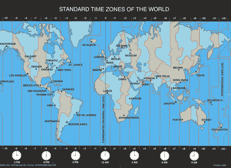Standart Time Zones Of The World