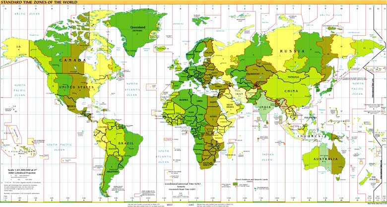 Часовые пояса на карте мира